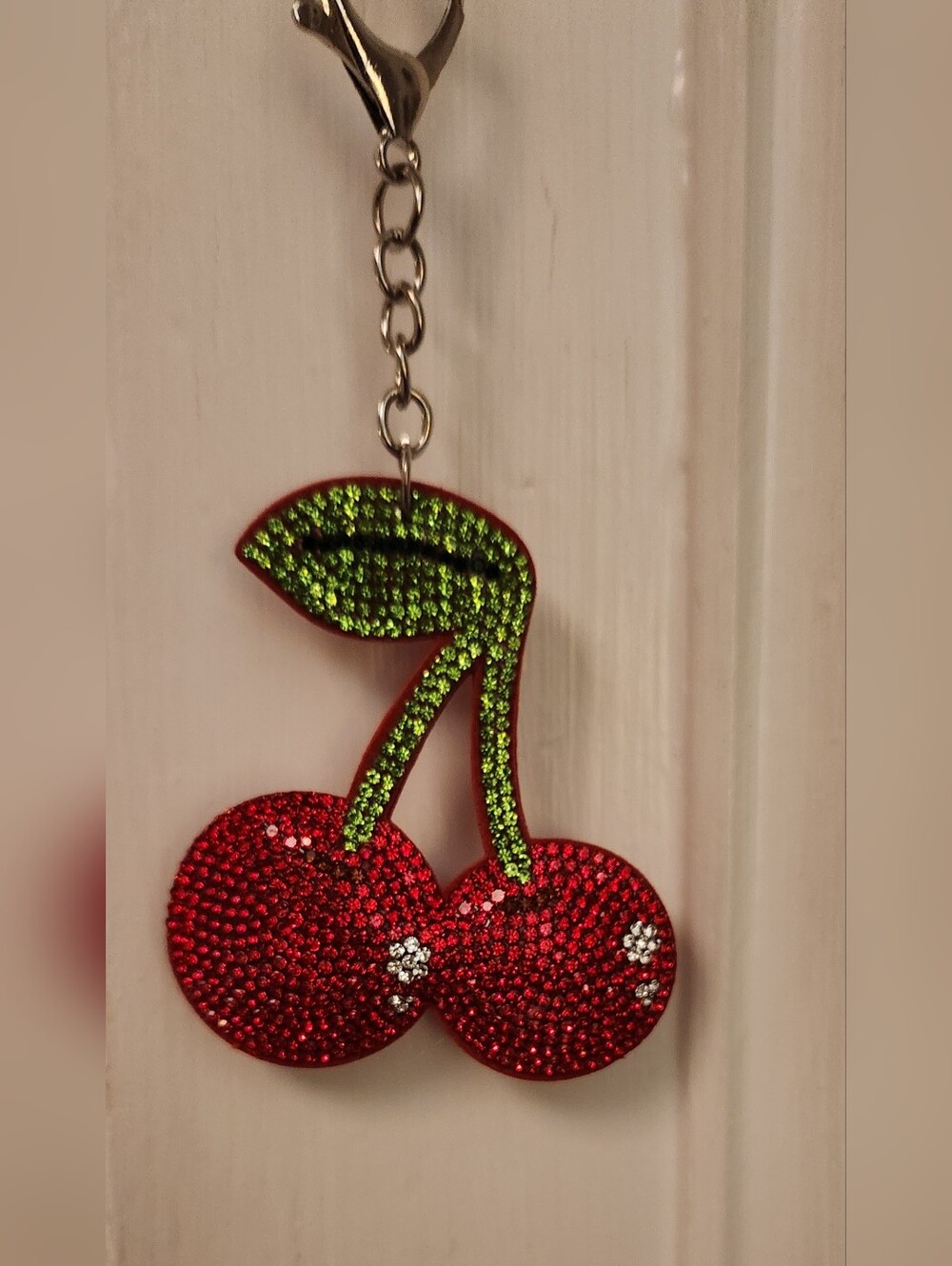Sparkely Cherry Pendant Keychain - Red & Green